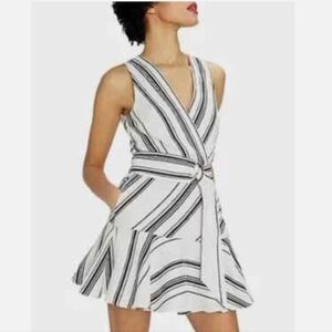 Ted Baker London Striped V-Neck Mini Dress with D-Ring Belt With Pockets- Size 4
